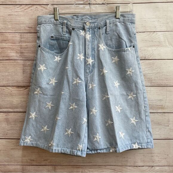 VINTAGE LEI RIDING WEAR JEAN SHORTS WITH EMBROIDERED STARS - Picture 1 of 5